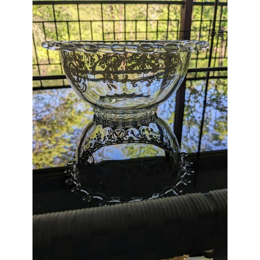Heisey Lariat SilverOverlay “The Classic Butterfly” Vtg Glass Mayonnaise 7